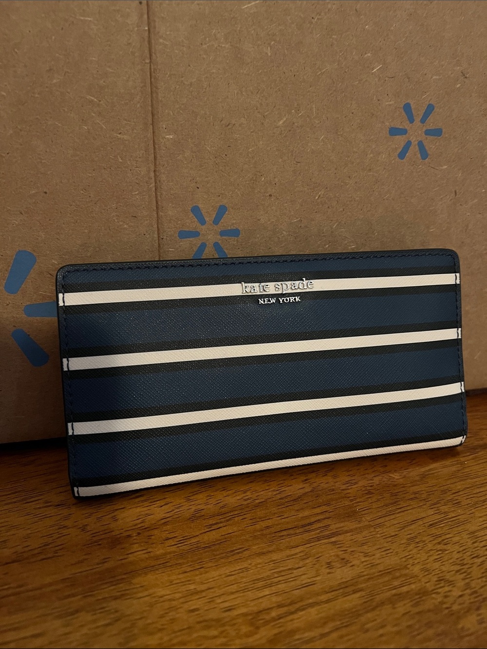 kate spade navy and white striped continental wallet